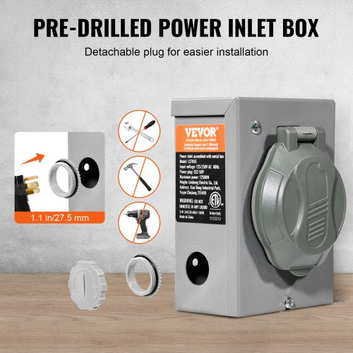 50 Amp Generator Cord and Power Inlet Box Kit 15FT NEMA 1450PSS250R STW