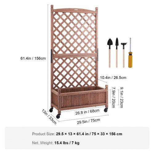 Raised Garden Bed with Trellis 30 x 13 x 614 Outdoor Raised Wood