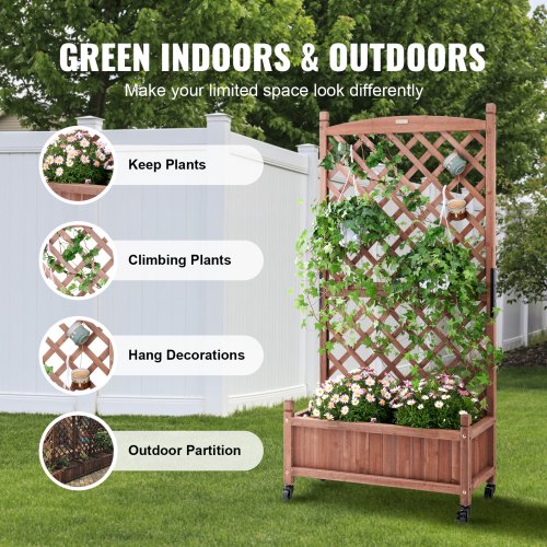 2PCS Raised Garden Bed with Trellis 60x13x614 Outdoor Raised Wood
