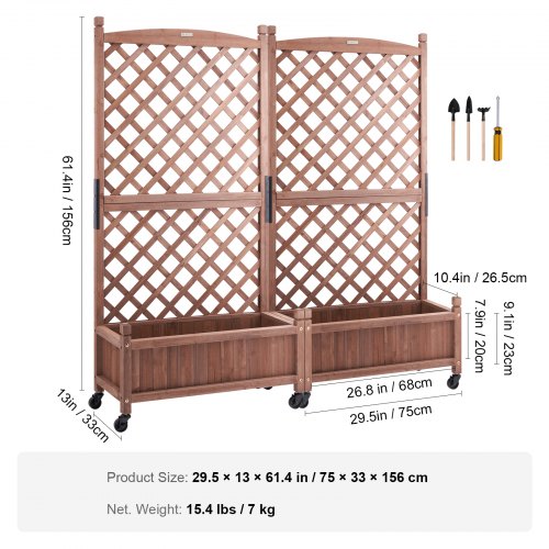 2PCS Raised Garden Bed with Trellis 60x13x614 Outdoor Raised Wood