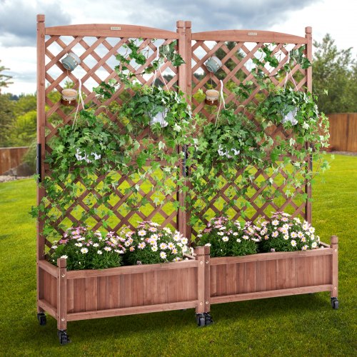 2PCS Raised Garden Bed with Trellis 60x13x614 Outdoor Raised Wood
