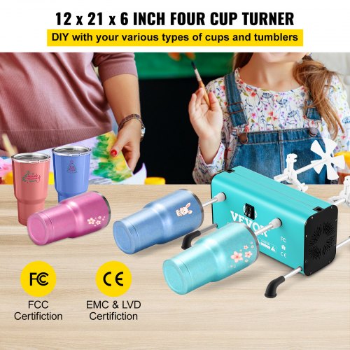 4 Cup Turner 2 Speeds Multiple Tumbler Spinner Rotator Machine Kit with 4