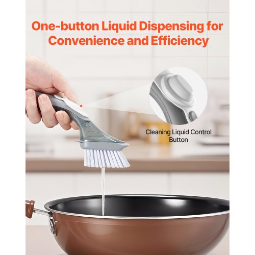 Soap Dispensing Dish Brush Kitchen Scrub Brushes with 3 Brush Heads Dish