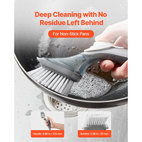 Soap Dispensing Dish Brush Kitchen Scrub Brushes with 3 Brush Heads Dish