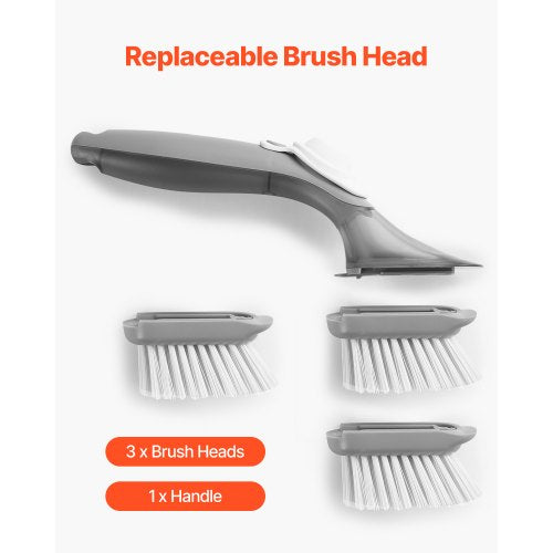 Soap Dispensing Dish Brush Kitchen Scrub Brushes with 3 Brush Heads Dish