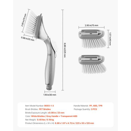 Soap Dispensing Dish Brush Kitchen Scrub Brushes with 3 Brush Heads Dish