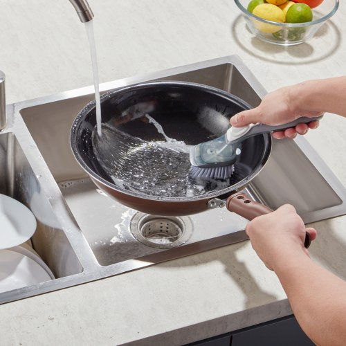 Soap Dispensing Dish Brush Kitchen Scrub Brushes with 3 Brush Heads Dish