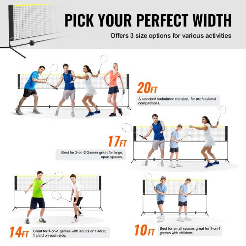 Badminton Net Height Adjustable Volleyball Net 10ft Wide Foldable