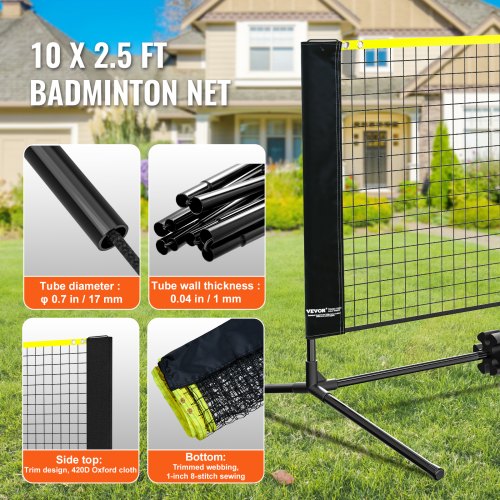 Badminton Net Height Adjustable Volleyball Net 10ft Wide Foldable