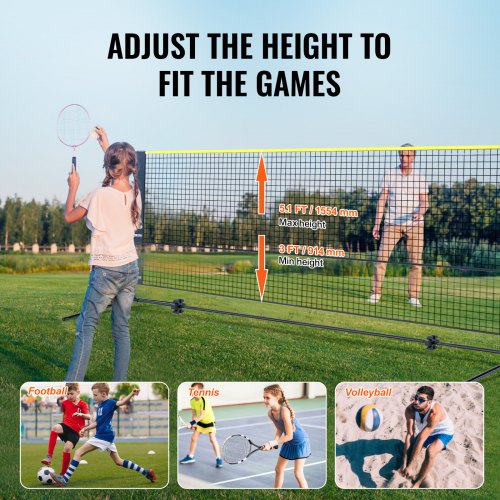 Badminton Net Height Adjustable Volleyball Net 10ft Wide Foldable