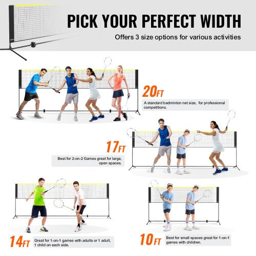 Badminton Net Height Adjustable Volleyball Net 14ft Wide Foldable