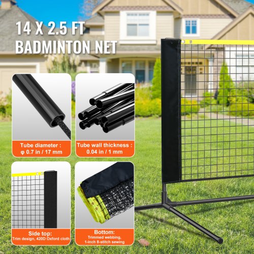 Badminton Net Height Adjustable Volleyball Net 14ft Wide Foldable