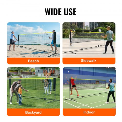 Badminton Net Height Adjustable Volleyball Net 14ft Wide Foldable