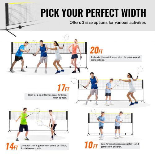 Badminton Net Height Adjustable Volleyball Net 17ft Wide Foldable