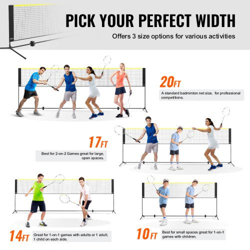 Badminton Net Height Adjustable Volleyball Net 20ft Wide Foldable
