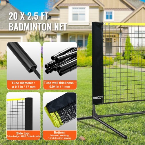 Badminton Net Height Adjustable Volleyball Net 20ft Wide Foldable