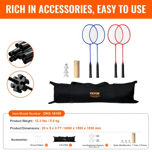 Badminton Net Height Adjustable Volleyball Net 20ft Wide Foldable