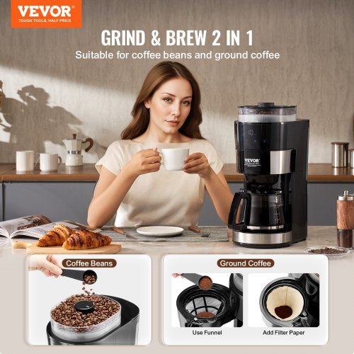 Coffee Maker with Grinder 10 Cup Coffee Machine Grind and Brew Coffee
