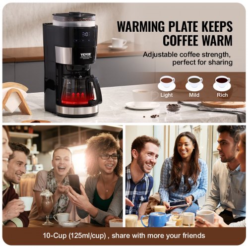 Coffee Maker with Grinder 10 Cup Coffee Machine Grind and Brew Coffee