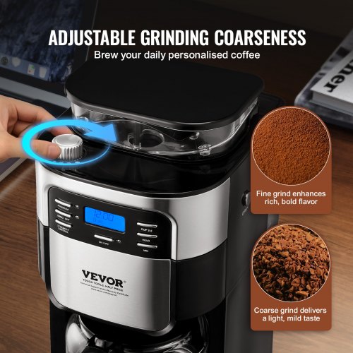 Coffee Maker with Grinder 8 Cup Coffee Machine Grind and Brew Coffee Maker