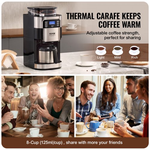 Coffee Maker with Grinder 8 Cup Coffee Machine Grind and Brew Coffee Maker