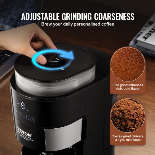 Coffee Maker with Grinder 8 Cup Programmable Coffee Machine Grind and Brew