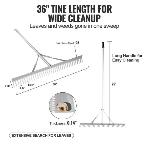 Landscape Rake 36 Head Aluminum Landscape Rake Lake Weed Rake with 75