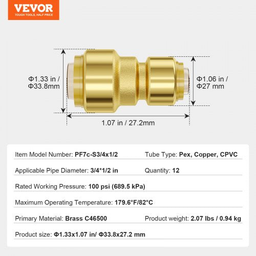 Pipe Fittings 1234 12PCS Brass Pipe Fittings StraightThrough