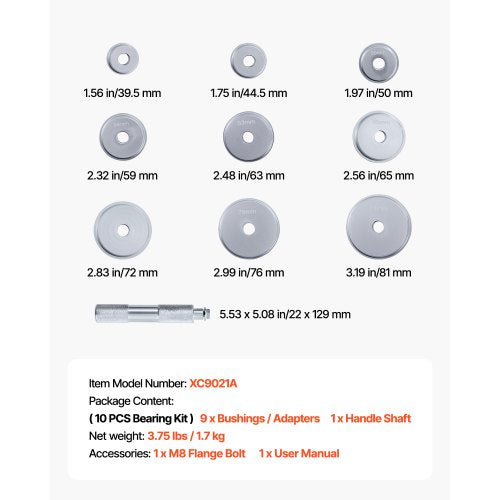 Bearing Press Kit 10 Pcs Bearing Race and Seal Driver Set with 9 Bushings