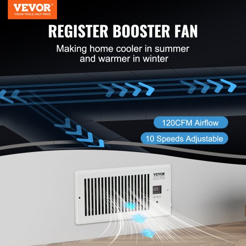 Register Booster Fan Quiet Vent Booster Fan Fits 6 x 10 inch Holes with Remote