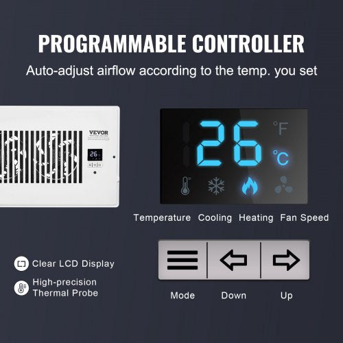 Register Booster Fan Quiet Vent Booster Fan Fits 6 x 10 inch Holes with Remote