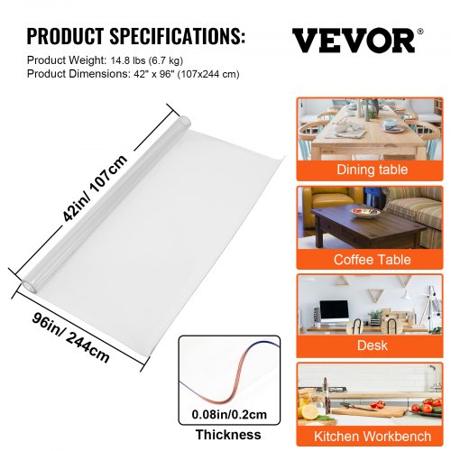 Plastic Table Cover 42x96x008 Transparent PVC Table Protector