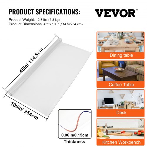 Plastic Table Cover 45x100x006 Transparent PVC Table Protector