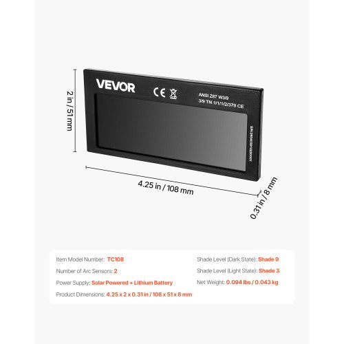 Auto Darkening Welding Lens 425 x 2 Shade 9 True Color Welding Lens with Dual