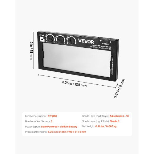 Auto Darkening Welding Lens 425 x 2 Shade 513 Adjustable True Color