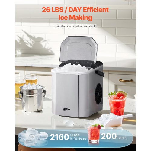 Countertop Ice Maker 9 Cubes Ready in 6 Mins 26lbs in 24Hrs SelfCleaning