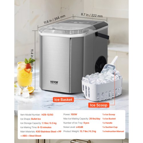 Countertop Ice Maker 9 Cubes Ready in 6 Mins 26lbs in 24Hrs SelfCleaning