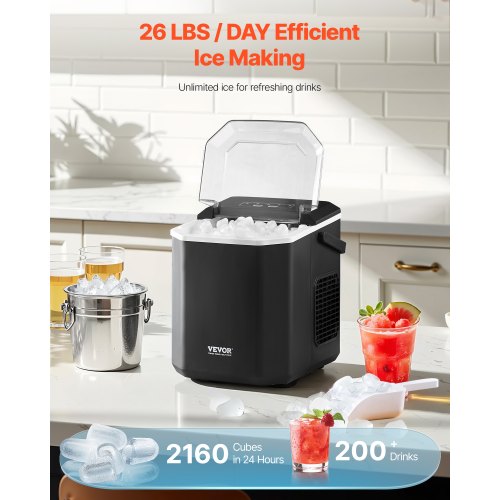 Countertop Ice Maker 9 Cubes Ready in 6 Mins 26lbs in 24Hrs SelfCleaning