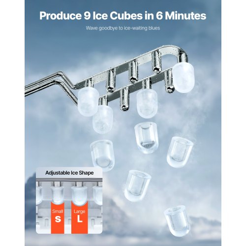Countertop Ice Maker 9 Cubes Ready in 6 Mins 26lbs in 24Hrs SelfCleaning