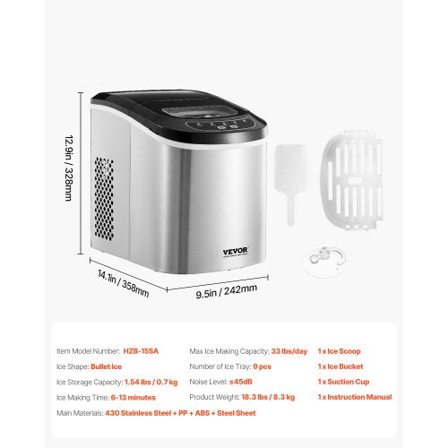 Countertop Ice Maker 9 Cubes Ready in 6 Mins 33lbs in 24Hrs SelfCleaning