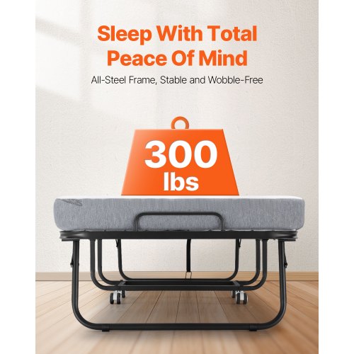 Rollaway Bed 31 in x 75 in Folding Bed with 4 in Mattress Twin Size