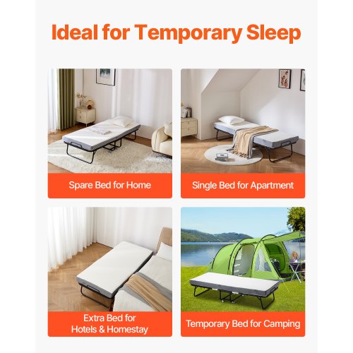 Rollaway Bed 31 in x 75 in Folding Bed with 4 in Mattress Twin Size