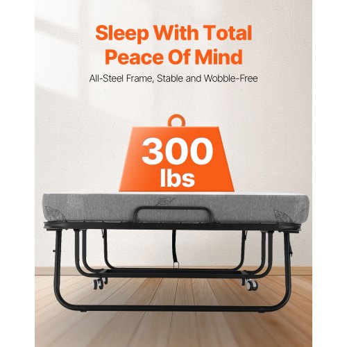 Rollaway Bed 38 in x 75 in Folding Bed with 4 in Mattress Twin Size