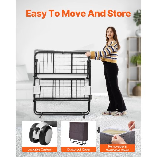 Rollaway Bed 38 in x 75 in Folding Bed with 4 in Mattress Twin Size