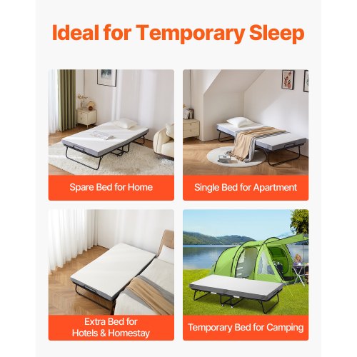 Rollaway Bed 38 in x 75 in Folding Bed with 4 in Mattress Twin Size