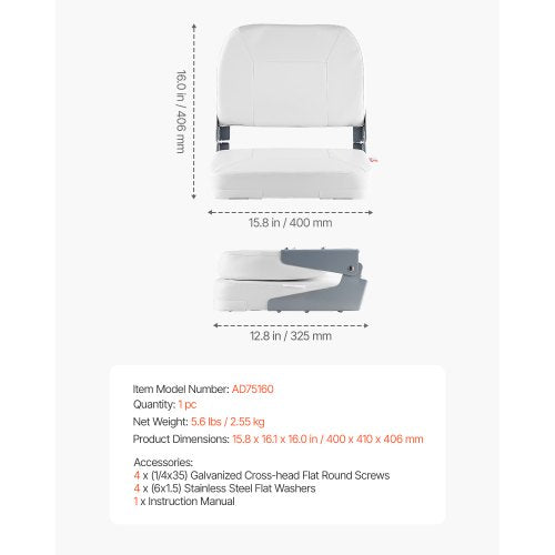 Boat Seat Low Backrest Folding Fishing Boat Seat with Thickened Sponge