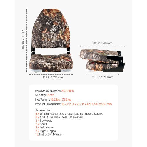 Boat Seat High Backrest Folding Fishing Boat Seat with Thickened Sponge