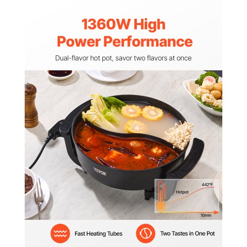 Electric Hot Pot 1360W 5 L Doubleflavor Shabu Shabu Pot NonStick