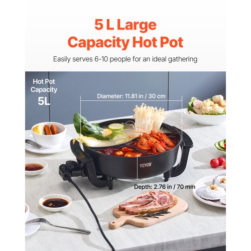 Electric Hot Pot 1360W 5 L Doubleflavor Shabu Shabu Pot NonStick
