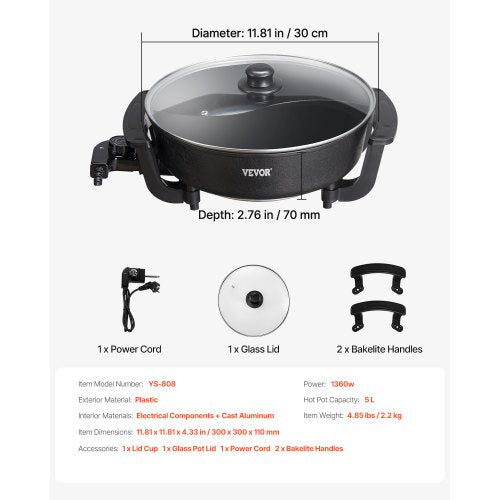 Electric Hot Pot 1360W 5 L Doubleflavor Shabu Shabu Pot NonStick